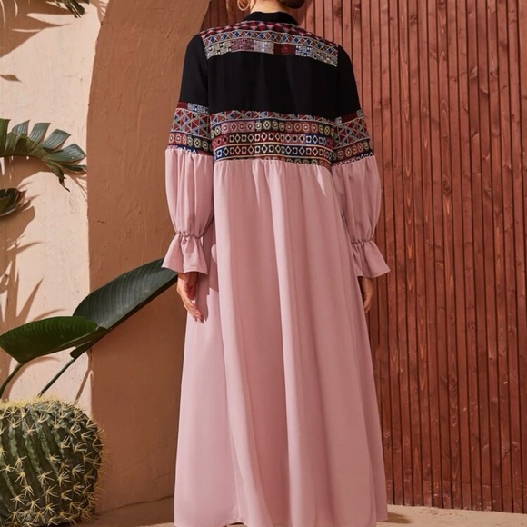 SHEIN geo embroidery flounce sleeve abaya